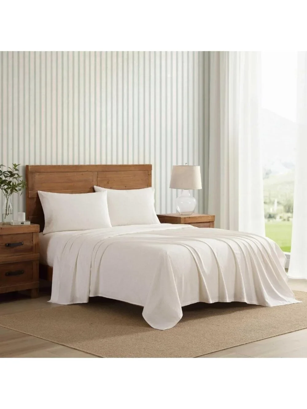 Crisp Lightweight Twin Sheet Set, Cotton Percale Bedding, Floral Decor, Deep